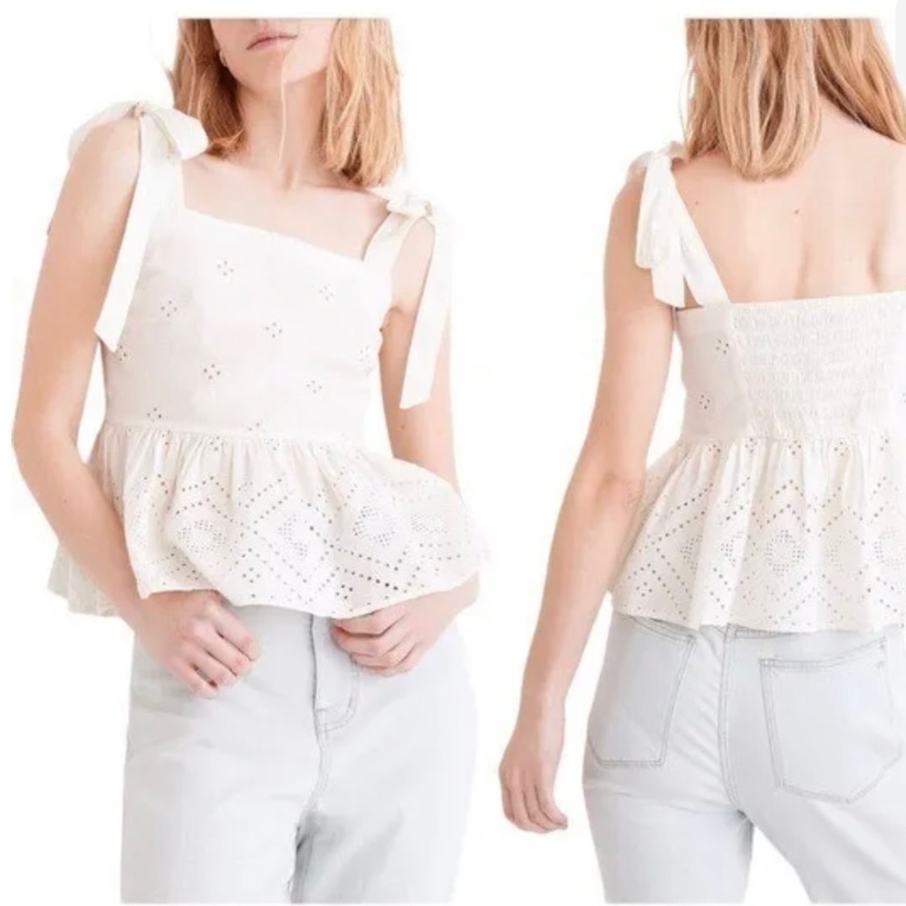 Madewell Halter Top Eyelet White Tank Top Peplum Linen Blend Size Large